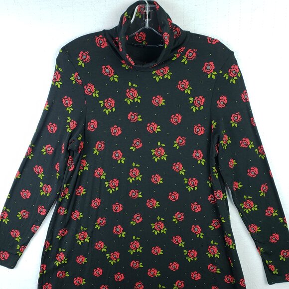 Gudrun Sjoden Dress Jersey Turtleneck Long Sleeve Floral Rose Print Black Size S - Picture 4 of 11